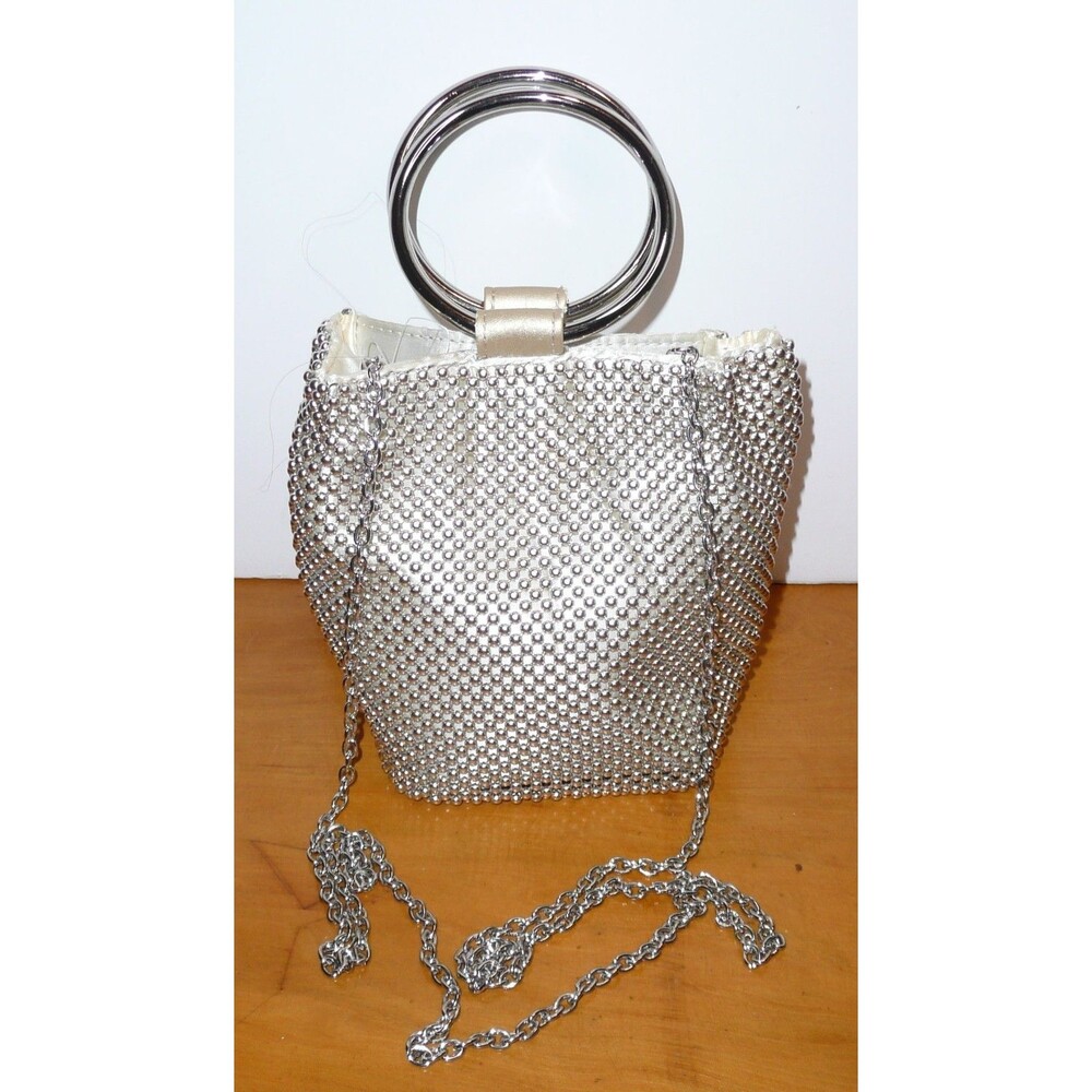 Jessica McClintock Silver Mesh Evening Bag Shoulder Chain or Ring Handles
